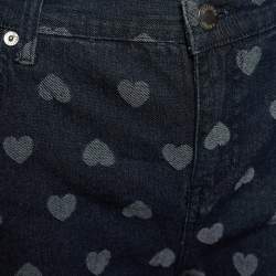 Pre Owned Moschino Jeans Vintage Dark Blue Heart Pattern Denim Boot Cut Jeans L Waist 32"
