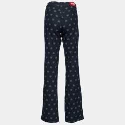 Pre Owned Moschino Jeans Vintage Dark Blue Heart Pattern Denim Boot Cut Jeans L Waist 32"
