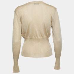 Moschino Jeans Gold Lurex Knit Buttoned Cardigan L