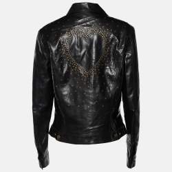 Pre Owned Moschino Jeans Black Faux Leather Heart Studded Jacket L