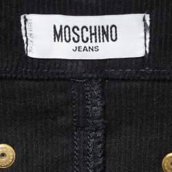 Pre Owned Moschino Jeans Black Flower Embroidered Corduroy Knee Length Skirt M