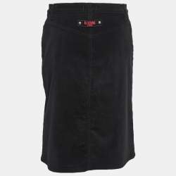 Pre Owned Moschino Jeans Black Flower Embroidered Corduroy Knee Length Skirt M