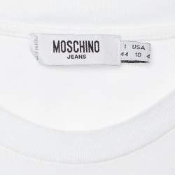 Pre Owned Moschino Jeans White Embellished & Printed Cotton Knit T-Shirt M
