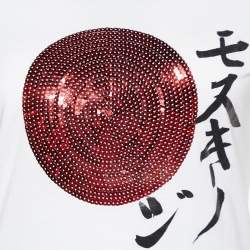 Pre Owned Moschino Jeans White Embellished & Printed Cotton Knit T-Shirt M