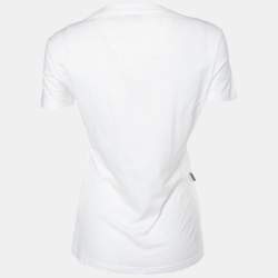 Pre Owned Moschino Jeans White Embellished & Printed Cotton Knit T-Shirt M