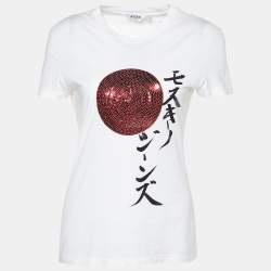 Pre Owned Moschino Jeans White Embellished & Printed Cotton Knit T-Shirt M