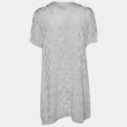 Moschino Jeans Silver Lurex Knit Open Front Cardigan L