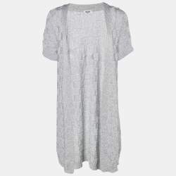 Moschino Jeans Silver Lurex Knit Open Front Cardigan L