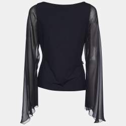 Pre Owned Moschino Jeans Black Cards Applique Detail Jersey Long Sleeve Top L