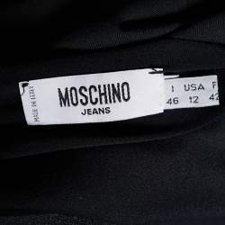 Pre Owned Moschino Jeans Black Cards Applique Detail Jersey Long Sleeve Top L