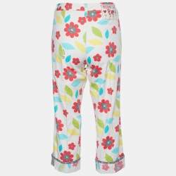 Moschino Jeans White Floral Printed Cotton Capri Pants M
