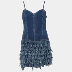 Pre Owned Moschino Jeans Blue Denim Frayed Detail Mini Dress & Jacket L