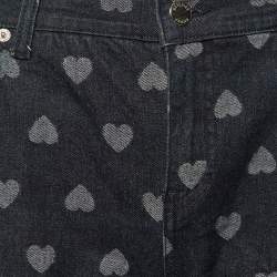 Pre Owned Moschino Jeans Dark Blue Hearts Patterned Denim Flared Jeans L Waist 28"