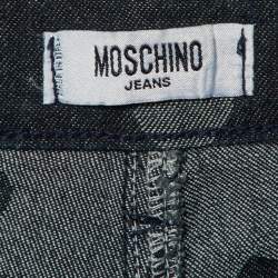 Pre Owned Moschino Jeans Dark Blue Hearts Patterned Denim Flared Jeans L Waist 28"