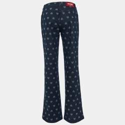 Pre Owned Moschino Jeans Dark Blue Hearts Patterned Denim Flared Jeans L Waist 28"