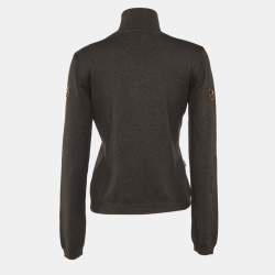 Pre Owned Moschino Jeans Grey Embellished Knit Zip Front High Neck Sweater L