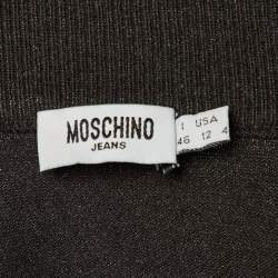 Pre Owned Moschino Jeans Grey Embellished Knit Zip Front High Neck Sweater L