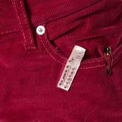 Pre Owned Moschino Jeans Magenta Clips Detail Cotton Knit Cardigan & Corduroy Capri Pants M