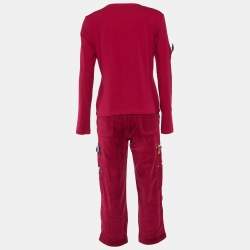 Pre Owned Moschino Jeans Magenta Clips Detail Cotton Knit Cardigan & Corduroy Capri Pants M