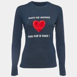 Moschino Jeans Navy Blue Print Stretch Knit Long Sleeve T-Shirt L 