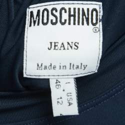 Moschino Jeans Navy Blue Print Stretch Knit Long Sleeve T-Shirt L 