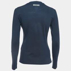 Moschino Jeans Navy Blue Print Stretch Knit Long Sleeve T-Shirt L 
