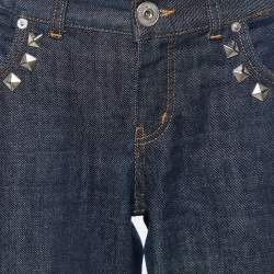 Moschino Jeans Navy Blue Denim Studded Wide Leg Jeans L