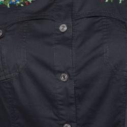 Pre Owned Moschino Jeans Black Cotton Embroidered Detail Button Front Shirt M