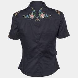 Pre Owned Moschino Jeans Black Cotton Embroidered Detail Button Front Shirt M