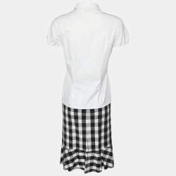 Moschino Jeans White Cotton Top & Checked Skirt Set M