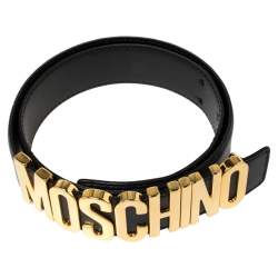 Pre Owned Moschino Navy Blue Leather Classic Logo Belt 85 CM