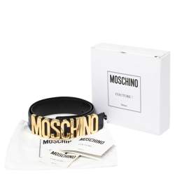 Pre Owned Moschino Navy Blue Leather Classic Logo Belt 85 CM