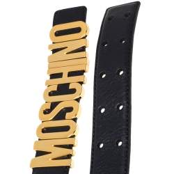 Pre Owned Moschino Navy Blue Leather Classic Logo Belt 85 CM