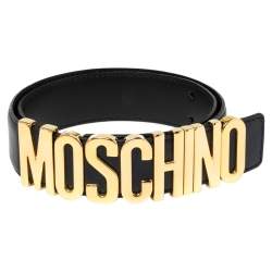 Pre Owned Moschino Navy Blue Leather Classic Logo Belt 85 CM
