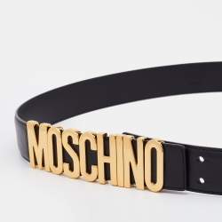 Pre Owned Moschino Black Leather Classic Logo Belt 100CM