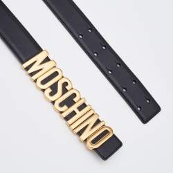 Pre Owned Moschino Black Leather Classic Logo Belt 100CM