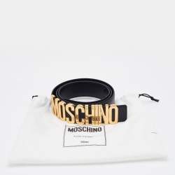 Pre Owned Moschino Black Leather Classic Logo Belt 100CM