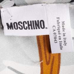 Moschino Grey Igloo Bear Print Silk Scarf