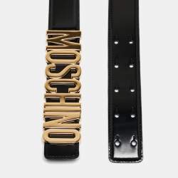 Pre Owned Moschino Black Leather Classic Logo Belt 95 CM
