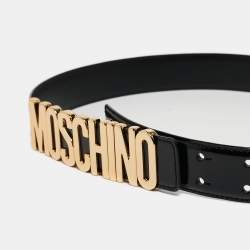 Pre Owned Moschino Black Leather Classic Logo Belt 95 CM
