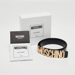 Pre Owned Moschino Black Leather Classic Logo Belt 95 CM