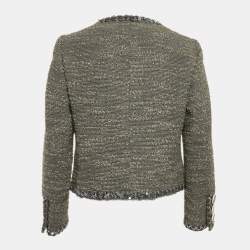 Moschino Grey Tweed and Boucle Wool Badge Detail Jacket M