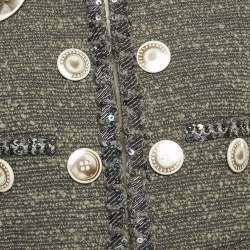 Moschino Grey Tweed and Boucle Wool Badge Detail Jacket M