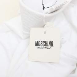 Pre Owned Moschino White Cotton Logo Underwear Jogger Pants M
