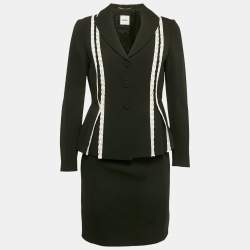 Moschino Black Lace Trim Crepe Jacket and Skirt M/S