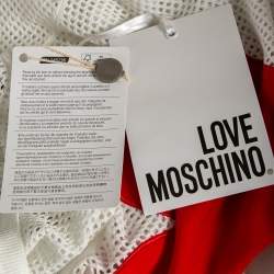 Love Moschino White Mesh Knit Heart Patch Sheer Sweater Top M