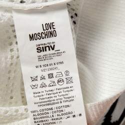 Love Moschino White Mesh Knit Heart Patch Sheer Sweater Top M