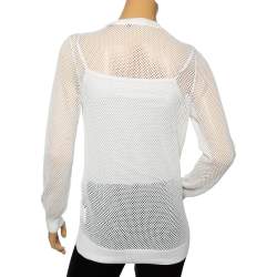 Love Moschino White Mesh Knit Heart Patch Sheer Sweater Top M