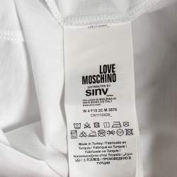 Love Moschino White Cotton Checkered Heart Printed Crewneck T-Shirt M
