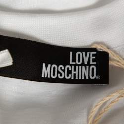 Love Moschino White Cotton Checkered Heart Printed Crewneck T-Shirt M